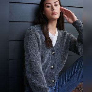 New Baby Alpaca-Wool Cropped Cardigan Charcoal Sz L